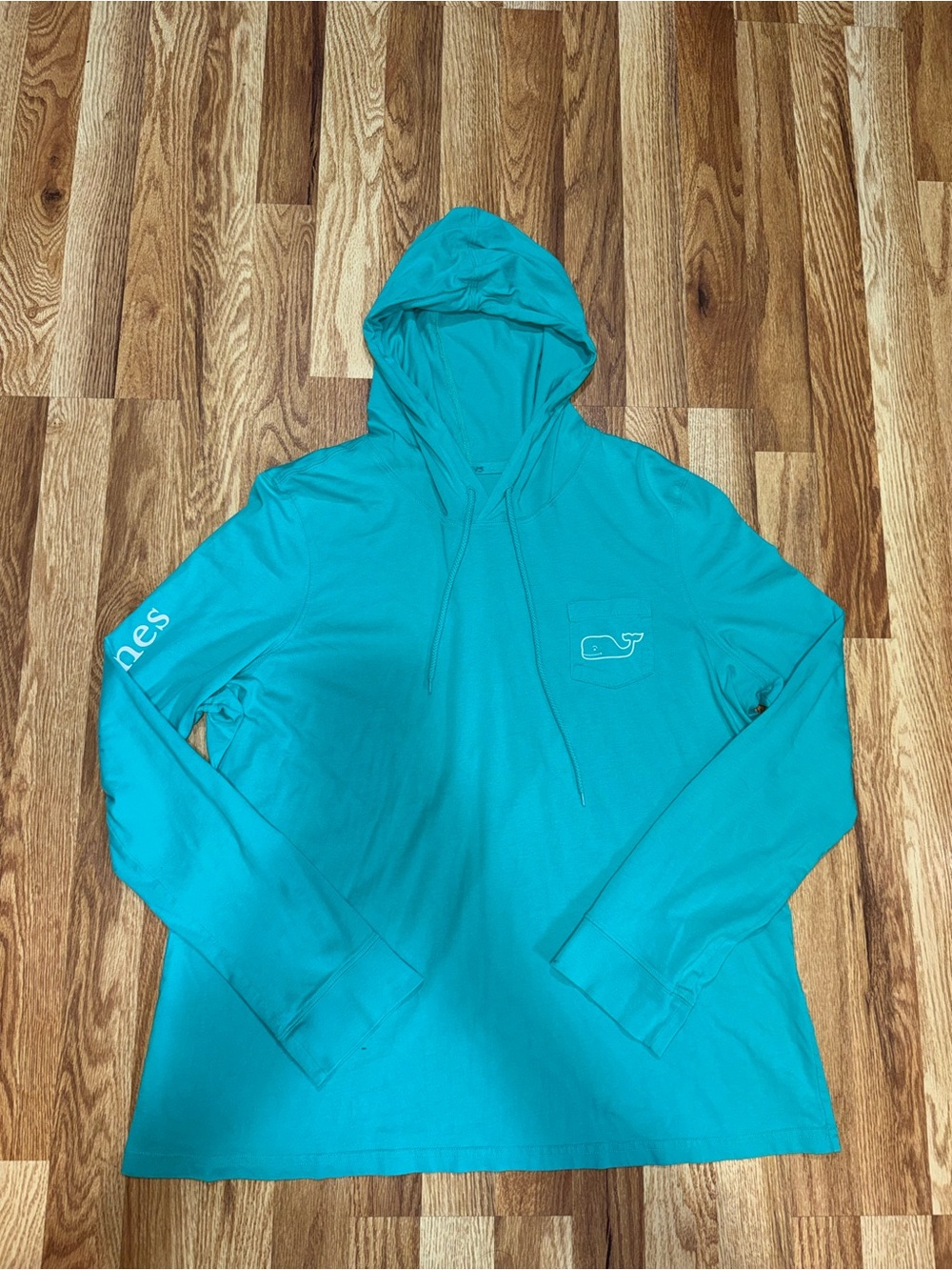 Vineyard Vines Island Hoodie Turquoise XL Lightweight LS Whale Pocket Shirt